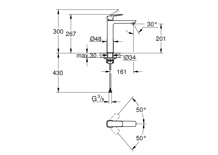 Одноважільний змішувач для раковини Grohe Cubeo XL-розміру 1017290000