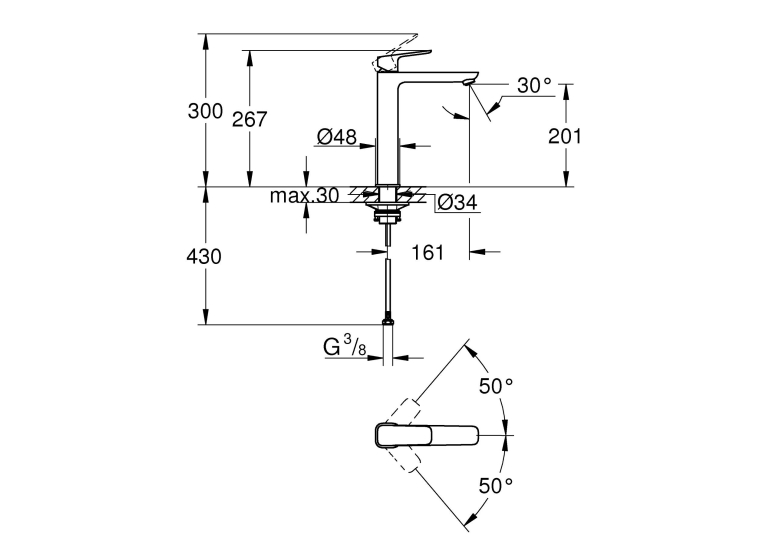 Одноважільний змішувач для раковини Grohe Cubeo XL-розміру 1017290000