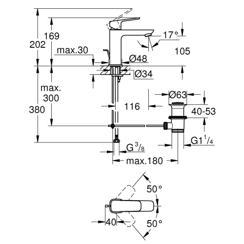 Одноважільний змішувач для раковини Grohe Cubeo M-розміру 1017492430
