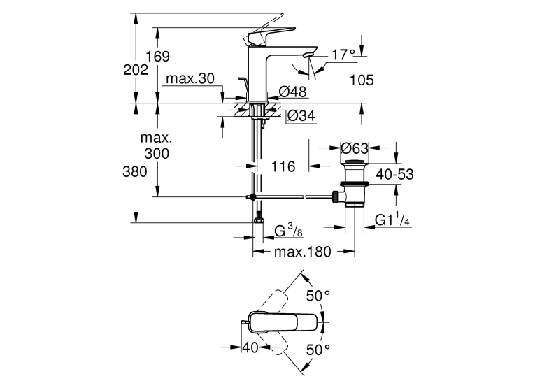 Одноважільний змішувач для раковини Grohe Cubeo M-розміру 1017492430