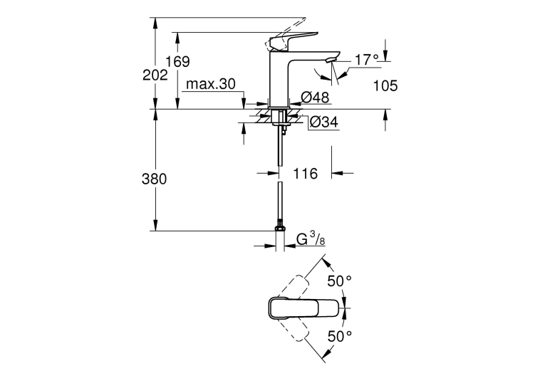 Однорычажный смеситель для раковины Grohe Cubeo M-размера 1017550000