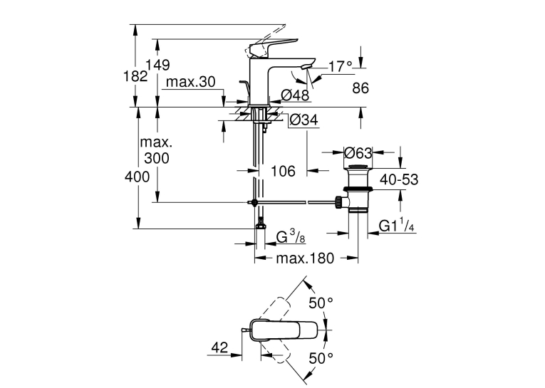 Однорычажный смеситель для раковины Grohe Cubeo S-размера 1016940000