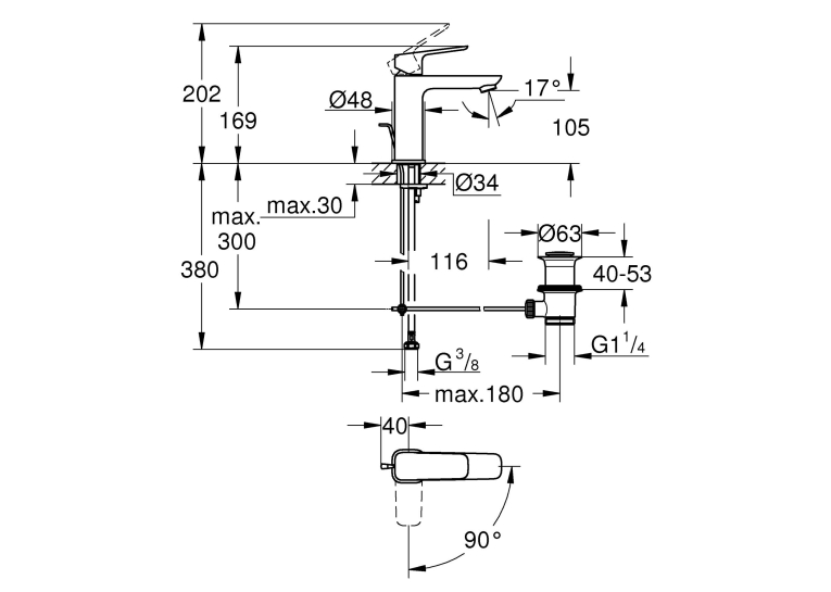 Однорычажный смеситель для раковины Grohe Cubeo M-размера 1017562430