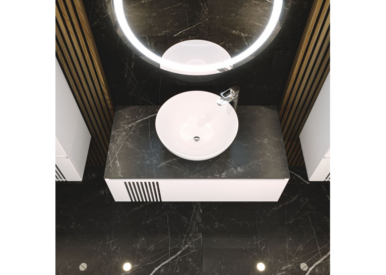 Тумба консольна AQUA RODOS Манхеттен білий мат зі стільницею КР Namibia Black 100 см та умивальником ONE 46*46 см квадрат АР000089883