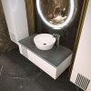 Тумба консольная AQUA RODOS Манхэттен белый мат со столешницей КР Namibia Black 120 см и умывальником ONE 46см круг АР000110486