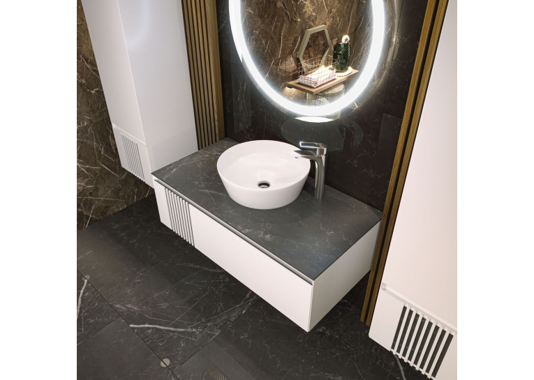 Тумба консольная AQUA RODOS Манхэттен белый мат со столешницей КР Namibia Black 120 см и умывальником ONE 46см круг АР000110486