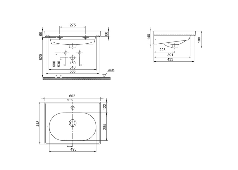 Тумба консольна AQUA RODOS Венеція для підлоги 60 см з умивальником Arya АР000045237 (Білий)
