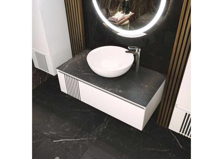 Тумба консольная AQUA RODOS Манхэттен белый мат со столешницей КР Namibia Black 100 см и умывальником Zero 46 АР000089886