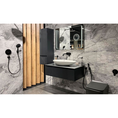 Тумба консольна AQUA RODOS Манхеттен Антрацит матовий зі стільницею КР Namibia Black 120 см та умивальником "Aqua" 60 см АР000110452