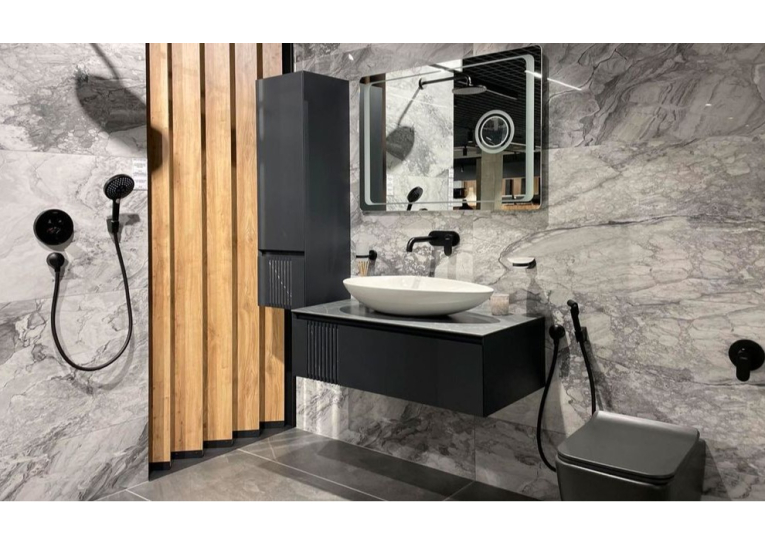 Тумба консольна AQUA RODOS Манхеттен Антрацит матовий зі стільницею КР Namibia Black 120 см та умивальником "Aqua" 60 см АР000110452