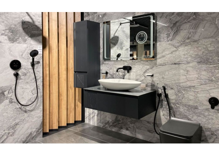 Тумба консольная AQUA RODOS Манхэттен Антрацит матовый со столешницей КР Namibia Black 120 см и умывальником "Aqua" 60 см АР000110452