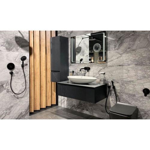 Тумба консольна AQUA RODOS Манхеттен Антрацит матовий зі стільницею КР Namibia Black 120 см та умивальником Olive 74 см чорний АР000110454