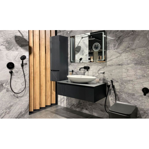 Тумба консольна AQUA RODOS Манхеттен Антрацит матовий зі стільницею КР Namibia Black 120 см та умивальником One 42 см АР000110455