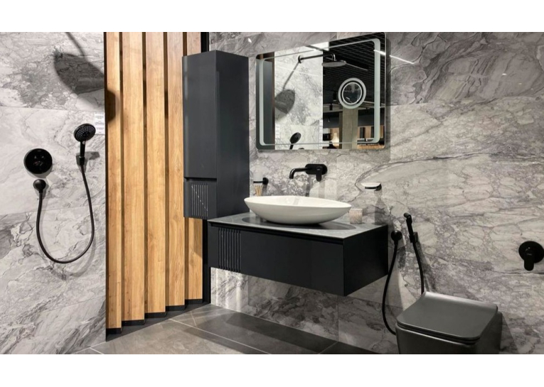 Тумба консольна AQUA RODOS Манхеттен Антрацит матовий зі стільницею КР Namibia Black 120 см та умивальником One 42 см АР000110455