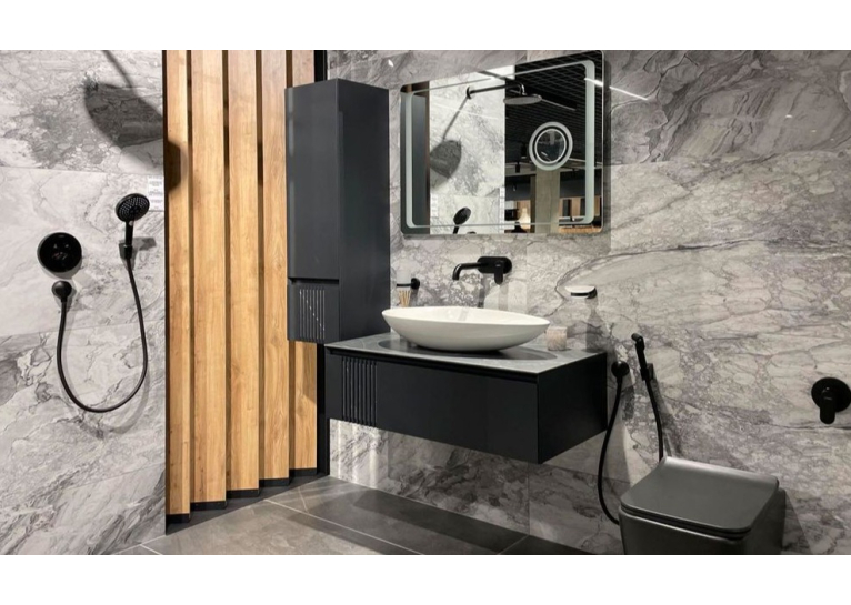 Тумба консольная AQUA RODOS Манхэттен Антрацит матовый со столешницей КР Namibia Black 120 см и умывальником One 42 см АР000110455