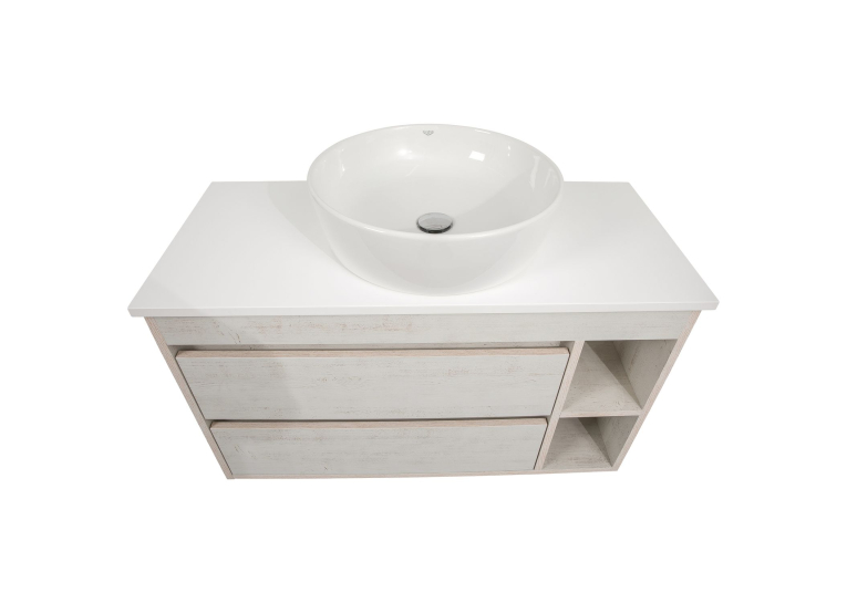 Тумба консольная AQUA RODOS "Shelf" (Нордленд) 100 см со столешн. Loft-Iron и ум. "One" 46 см (круг) АР000085176