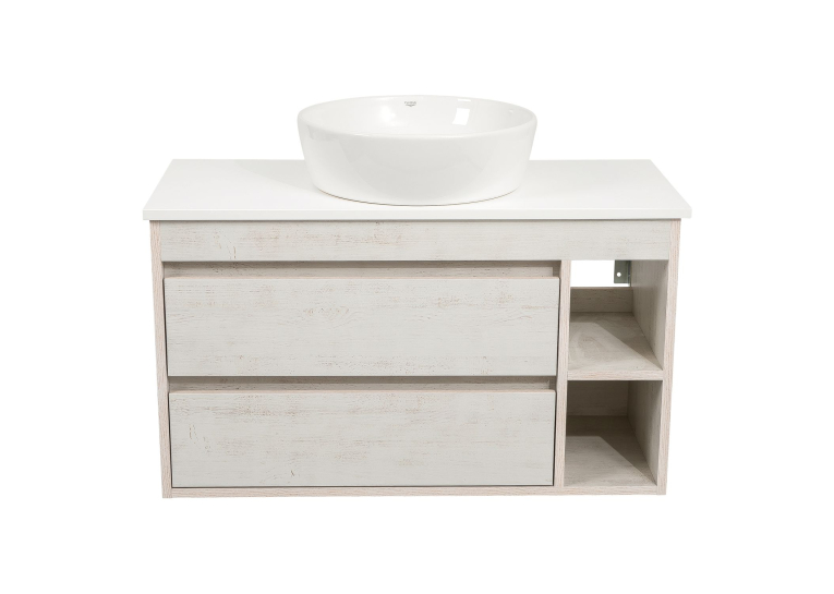 Тумба консольная AQUA RODOS "Shelf" (Нордленд) 100 см со столешн. Loft-Iron и ум. "One" 46 см (круг) АР000085176