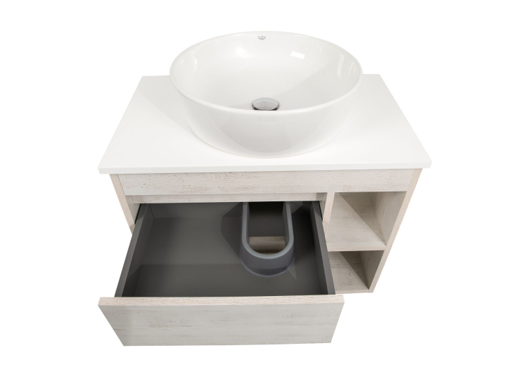 Тумба консольная AQUA RODOS "Shelf" (нордленд) 75 см со столешницей Loft-Iron и ум. "One" 46 см (круг) АР000085179