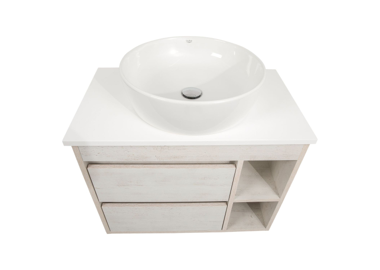 Тумба консольная AQUA RODOS "Shelf" (нордленд) 75 см со столешницей Loft-Iron и ум. "One" 46 см (круг) АР000085179