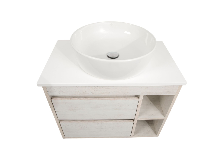 Тумба консольная AQUA RODOS "Shelf" (нордленд) 75 см со столешницей Loft-Iron и ум. "One" 46 см (круг) АР000085179