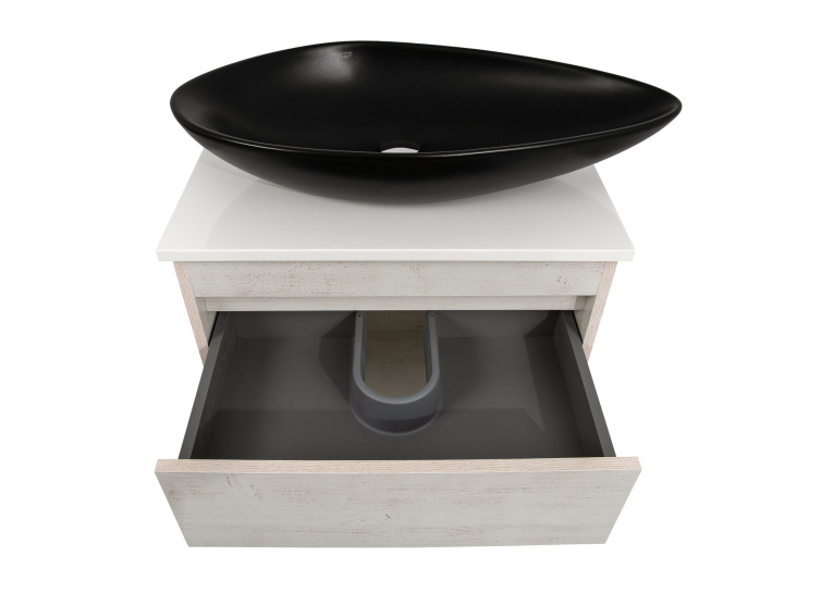Тумба консольна AQUA RODOS "Shelf" (нордленд) 65 см (1 ящик) зі стільн. Loft-Iron та ум. "Olive" 74 см чорний мат АР000085192