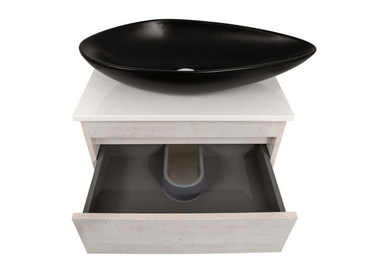 Тумба консольная AQUA RODOS "Shelf" (Нордленд) 65 см (1 ящик) со столешн. Loft-Iron и ум. "Olive" 74 см чорний мат АР000085192