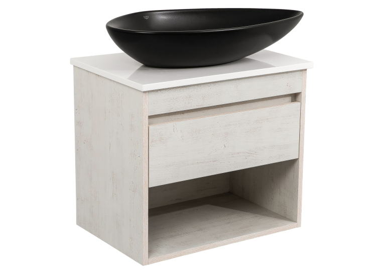 Тумба консольна AQUA RODOS "Shelf" (нордленд) 65 см (1 ящик) зі стільн. Loft-Iron та ум. "Olive" 74 см чорний мат АР000085192