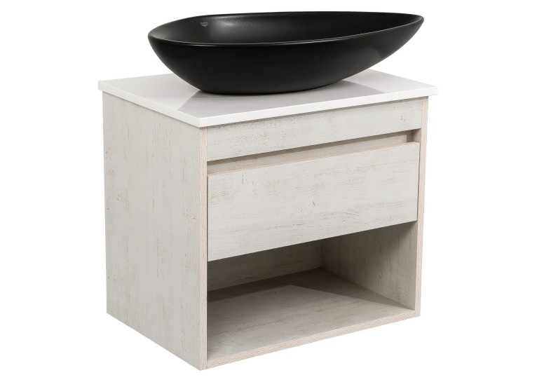 Тумба консольная AQUA RODOS "Shelf" (Нордленд) 65 см (1 ящик) со столешн. Loft-Iron и ум. "Olive" 74 см чорний мат АР000085192