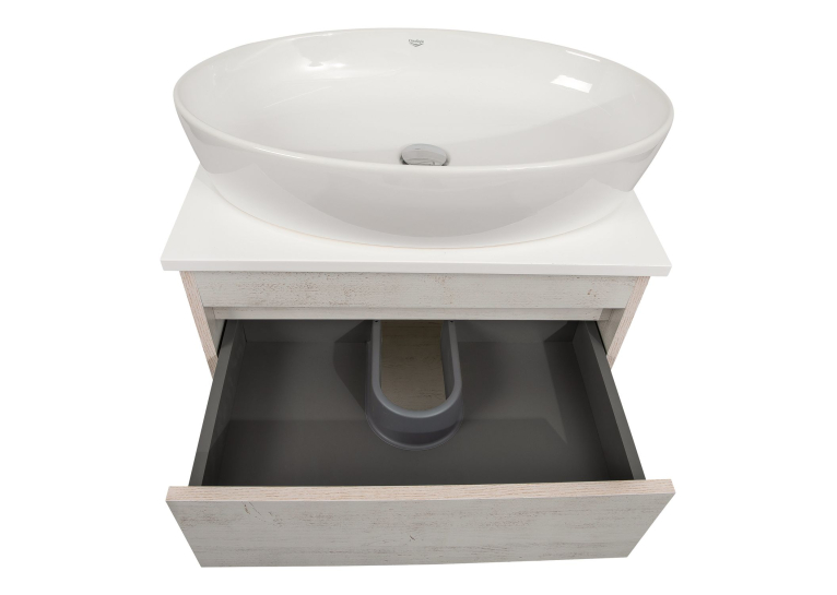 Тумба консольная AQUA RODOS "Shelf" (Нордленд) 65 см (1 ящик) со столешн. Loft-Iron и ум. "One" 67 см (овал) АР000085182