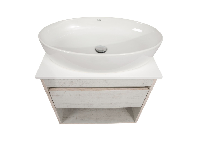 Тумба консольная AQUA RODOS "Shelf" (Нордленд) 65 см (1 ящик) со столешн. Loft-Iron и ум. "One" 67 см (овал) АР000085182