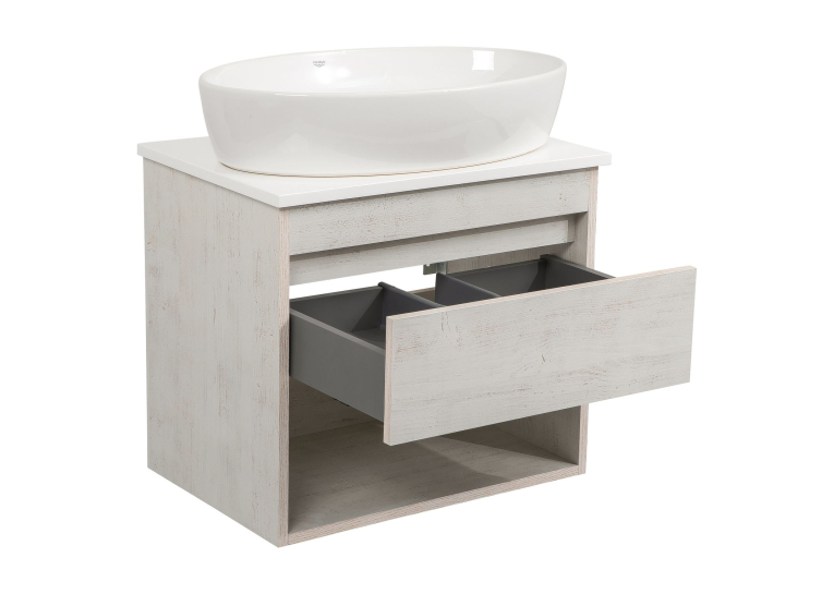 Тумба консольна AQUA RODOS "Shelf" (нордленд) 65 см (1 ящик) зі стільн. Loft-Iron та ум. "One" 67 см (овал) АР000085182