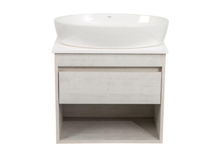 Тумба консольная AQUA RODOS "Shelf" (Нордленд) 65 см (1 ящик) со столешн. Loft-Iron и ум. "One" 67 см (овал) АР000085182