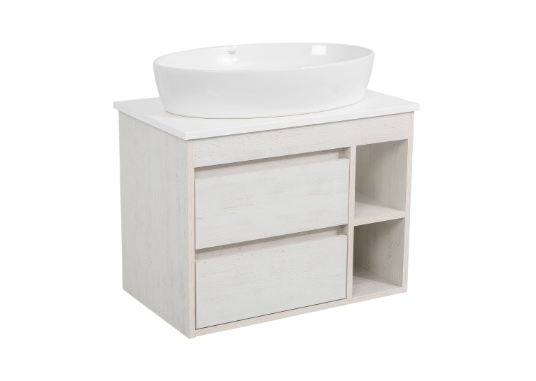 Тумба консольная AQUA RODOS "Shelf" (нордленд) 75 см со столешницей Loft-Iron и ум. "One" 67 см (овал) АР000085184
