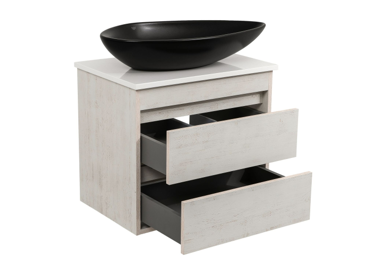 Тумба консольна AQUA RODOS "Shelf" (нордленд) 65 см зі стільн. Loft-Iron та ум. "Olive" 74 см чорний мат АР000085193