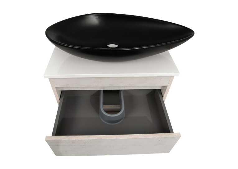 Тумба консольна AQUA RODOS "Shelf" (нордленд) 65 см зі стільн. Loft-Iron та ум. "Olive" 74 см чорний мат АР000085193