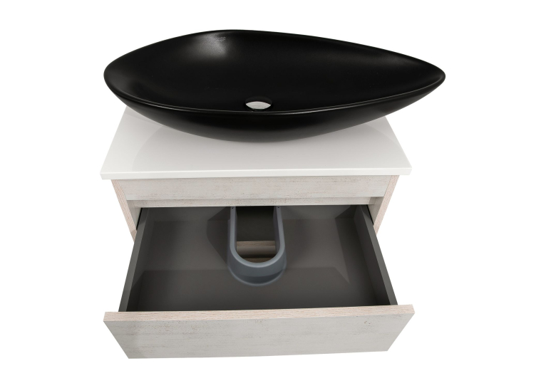 Тумба консольна AQUA RODOS "Shelf" (нордленд) 65 см зі стільн. Loft-Iron та ум. "Olive" 74 см чорний мат АР000085193