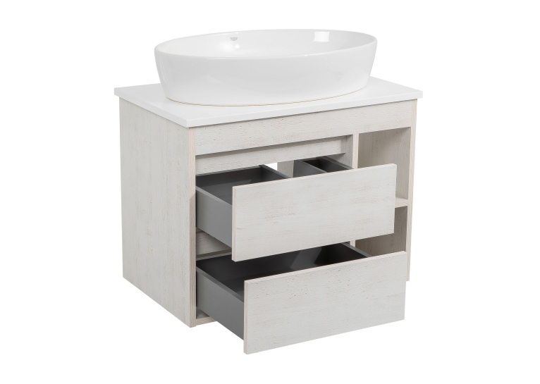 Тумба консольная AQUA RODOS "Shelf" (нордленд) 75 см со столешницей Loft-Iron и ум. "One" 67 см (овал) АР000085184