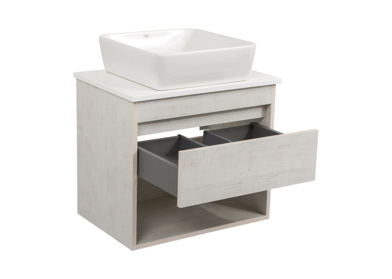 Тумба консольна AQUA RODOS "Shelf" (нордленд) 65 см (1 ящик) зі стільн. Loft-Iron та ум. "One" 46*46 см (квадрат) АР000085187