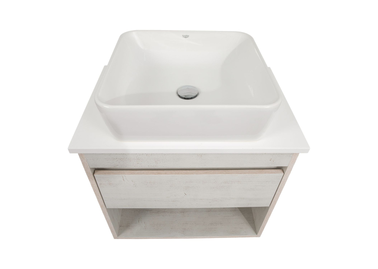 Тумба консольна AQUA RODOS "Shelf" (нордленд) 65 см (1 ящик) зі стільн. Loft-Iron та ум. "One" 46*46 см (квадрат) АР000085187