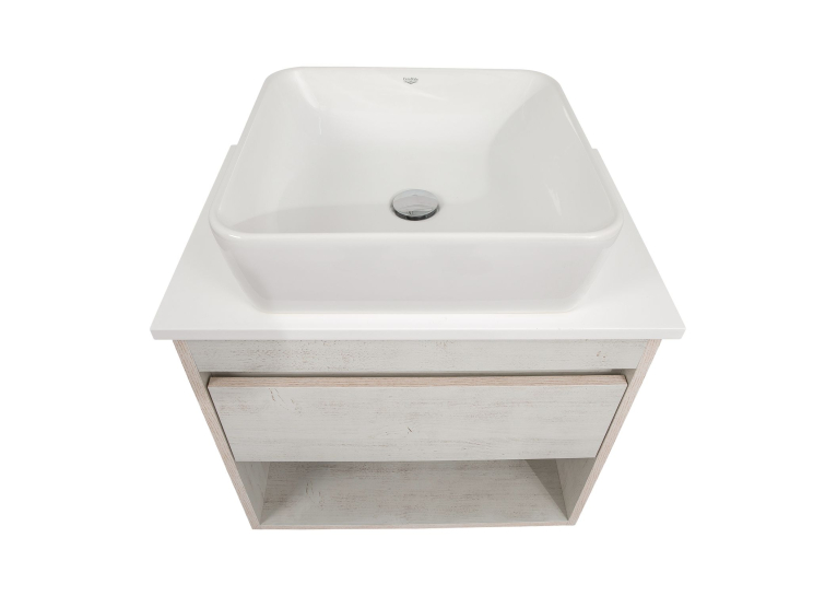 Тумба консольна AQUA RODOS "Shelf" (нордленд) 65 см (1 ящик) зі стільн. Loft-Iron та ум. "One" 46*46 см (квадрат) АР000085187