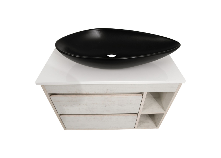 Тумба консольна AQUA RODOS "Shelf" (нордленд) 85 см зі стільн. Loft-Iron та ум. "Olive" 74 см чорний мат АР000085195
