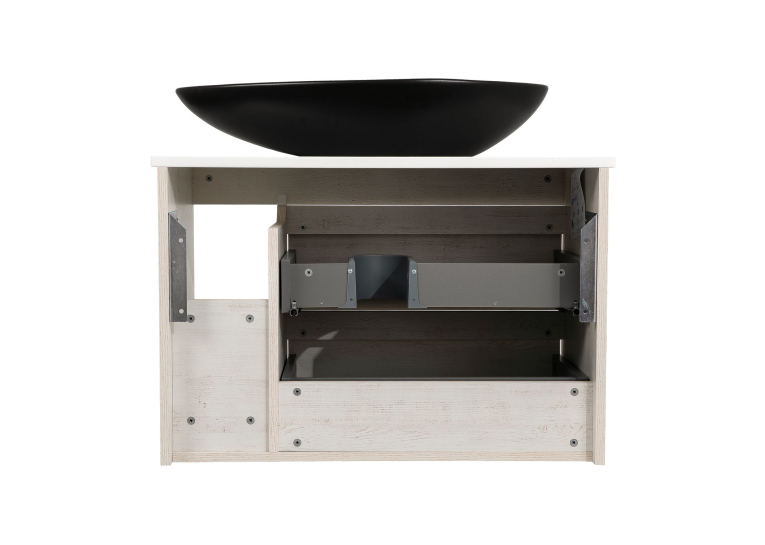 Тумба консольна AQUA RODOS "Shelf" (нордленд) 85 см зі стільн. Loft-Iron та ум. "Olive" 74 см чорний мат АР000085195
