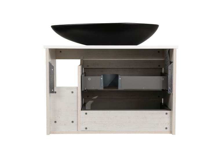 Тумба консольна AQUA RODOS "Shelf" (нордленд) 85 см зі стільн. Loft-Iron та ум. "Olive" 74 см чорний мат АР000085195