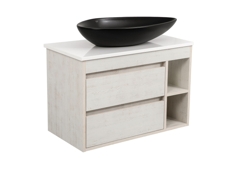 Тумба консольна AQUA RODOS "Shelf" (нордленд) 85 см зі стільн. Loft-Iron та ум. "Olive" 74 см чорний мат АР000085195