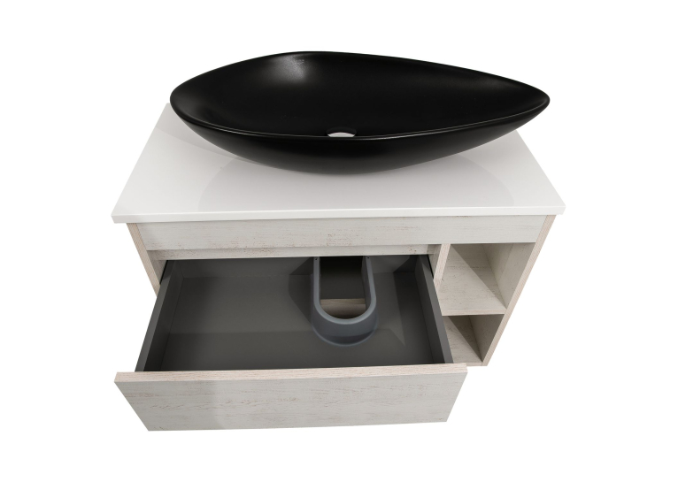 Тумба консольна AQUA RODOS "Shelf" (нордленд) 85 см зі стільн. Loft-Iron та ум. "Olive" 74 см чорний мат АР000085195