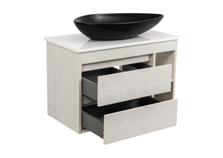 Тумба консольна AQUA RODOS "Shelf" (нордленд) 85 см зі стільн. Loft-Iron та ум. "Olive" 74 см чорний мат АР000085195
