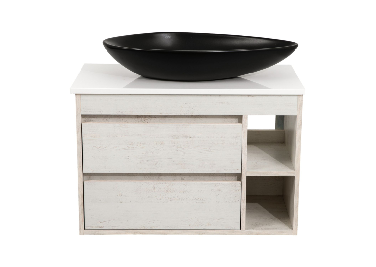 Тумба консольна AQUA RODOS "Shelf" (нордленд) 85 см зі стільн. Loft-Iron та ум. "Olive" 74 см чорний мат АР000085195