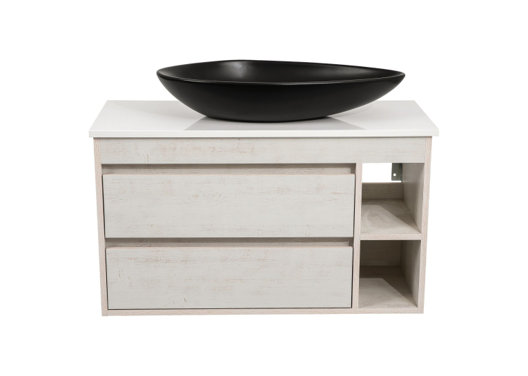 Тумба консольна AQUA RODOS "Shelf" (нордленд) 100 см зі стільн. Loft-Iron та ум. "Olive" 74 см чорний мат АР000085191