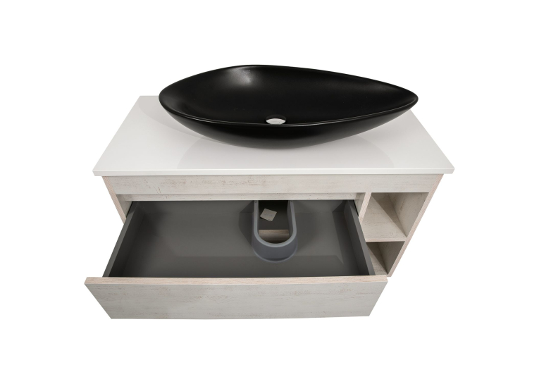 Тумба консольна AQUA RODOS "Shelf" (нордленд) 100 см зі стільн. Loft-Iron та ум. "Olive" 74 см чорний мат АР000085191