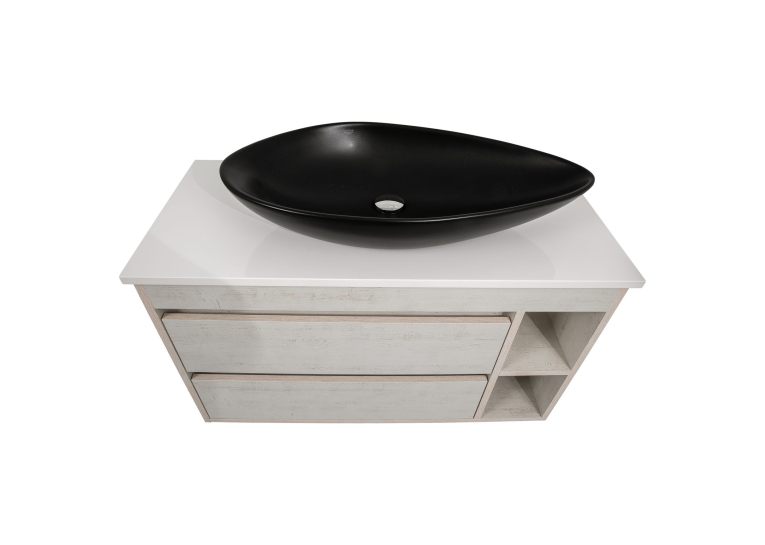 Тумба консольна AQUA RODOS "Shelf" (нордленд) 100 см зі стільн. Loft-Iron та ум. "Olive" 74 см чорний мат АР000085191